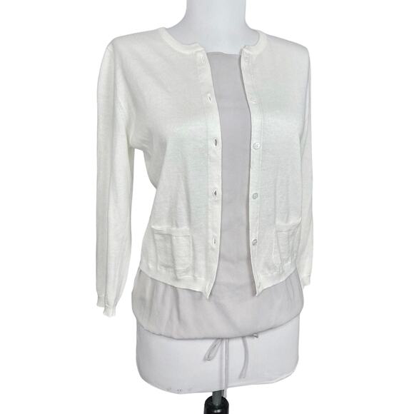 Effetto F sz XS US 2 Cashmere & Silk Sweater 3/4 Sleeves Ivory / Taupe Italy - Picture 3 of 16